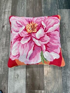 Pine Cone Hill Kaffe Fassett Wool Hooked Throw Pillow 16 X 16 Peony Roses